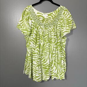 Charter Club Green/White Boho Tropical Beaded Top - Size 2X - Women's Plus Size